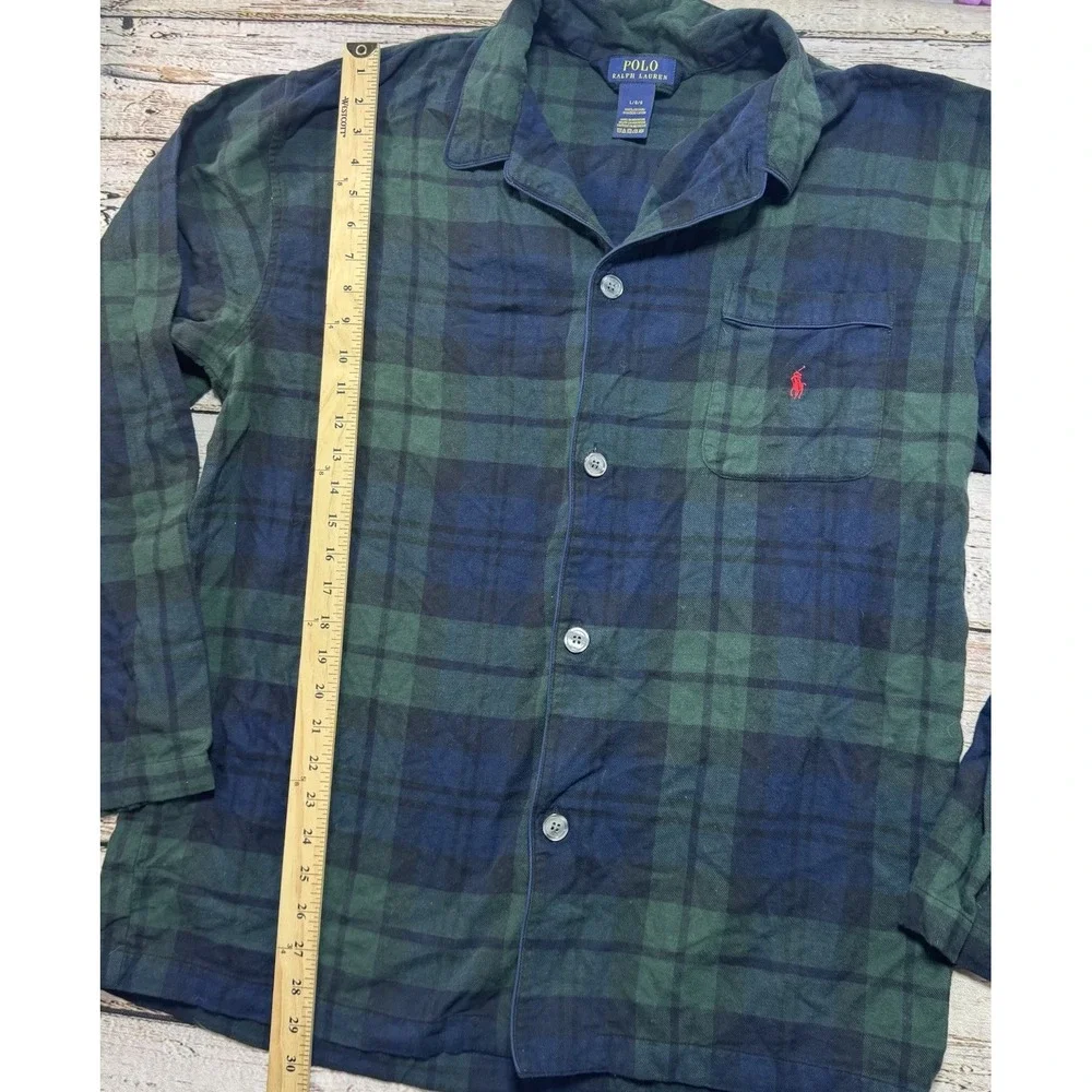 Polo Ralph Lauren Flannel Blue & Green Mens Large Plaid Collared Pajama Set